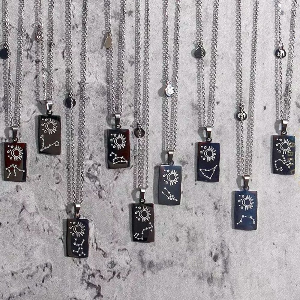 Stainless Steel Sterling Silver Zodiac Sign Constellation Pendant Necklace